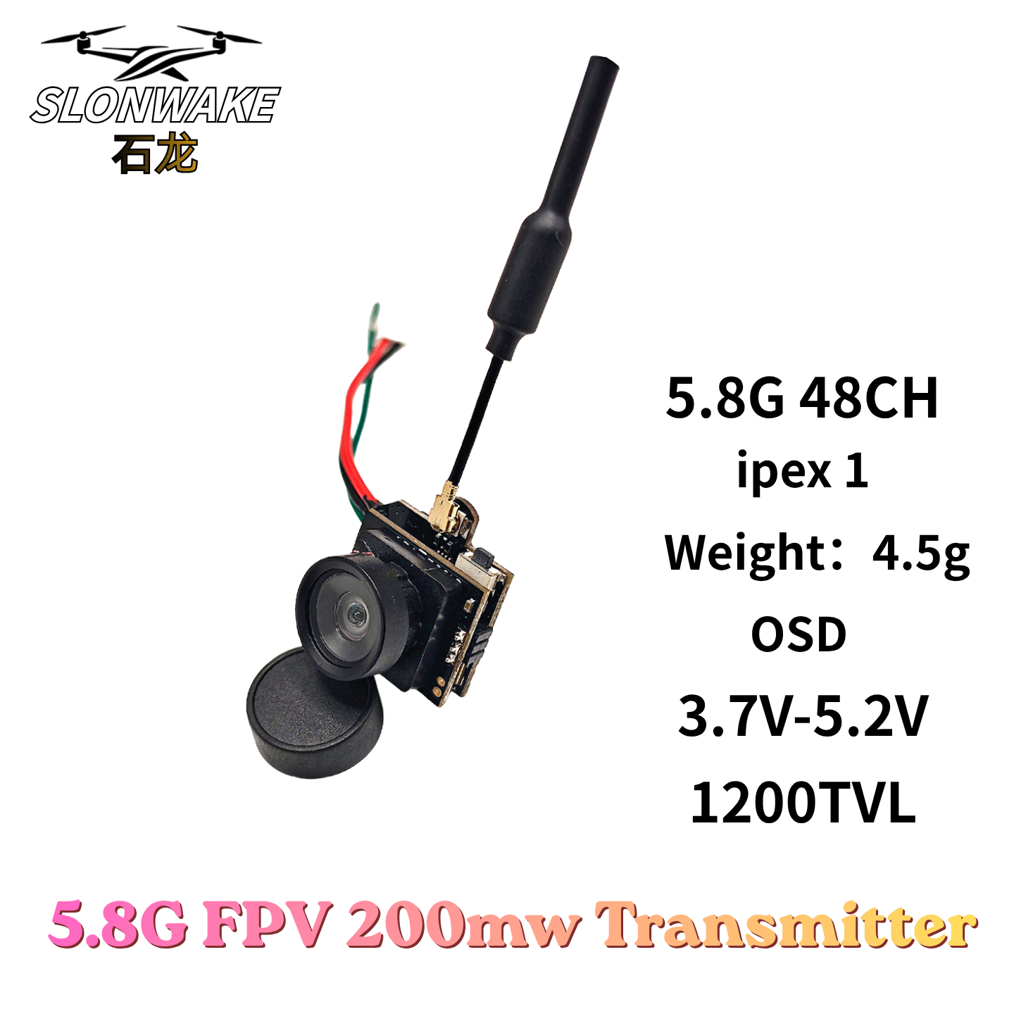 Slonwake 5.8G 48CH 200mW FPV D - Drone Camera Wide Angle ulasan dan harga